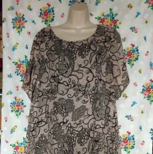 Signature Collection Dress, sz1x 18-20W, Black, Tan Floral paisley print, NWOT